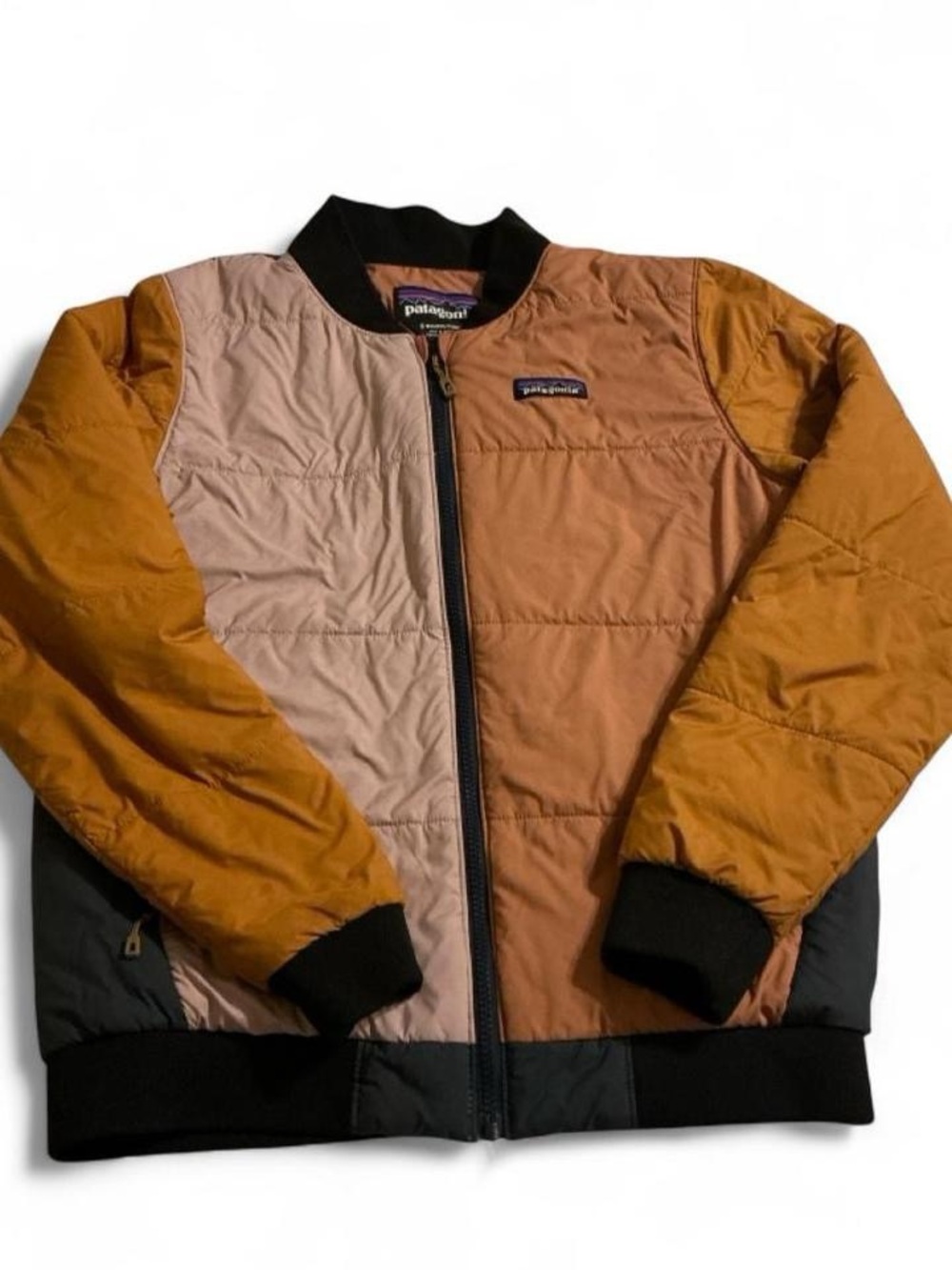 Patagonia Zemer Bomber Jacket Colorblock Pink Brown Gold Padded Puffer S